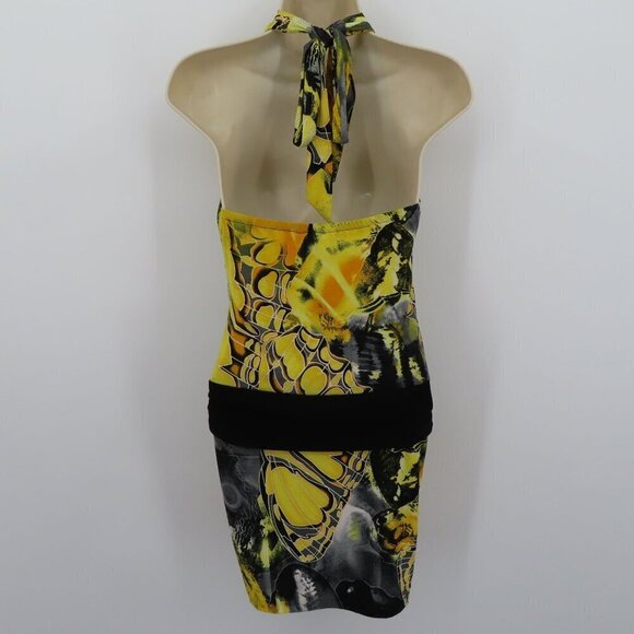 Cache Women Small Yellow Black Butterfly Wing Print Halter Dress Y2K 90s 2000s - Picture 4 of 11